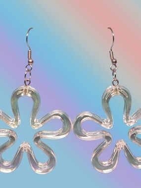 Clear Flower Hoop Earrings - Unbranded